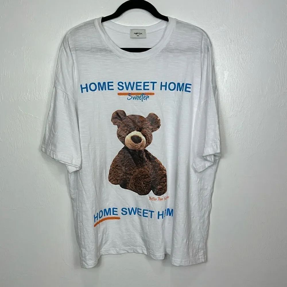 Neck Seoul White Home Sweet Home Bear Oversized T-shirt One Size